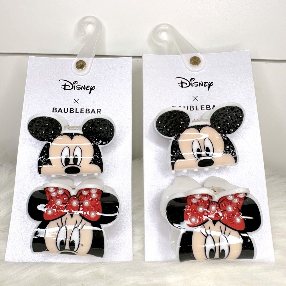 NEW Disney x BaubleBar Mickey and Minnie Mouse Hair Clips - two packs (4 clips)
